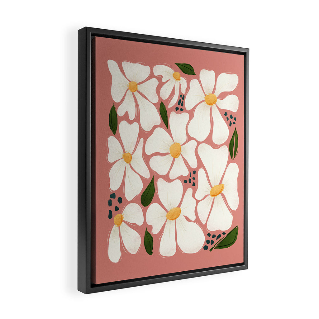 White Daisies On Pink Framed Canvas Print Gallery Image 2