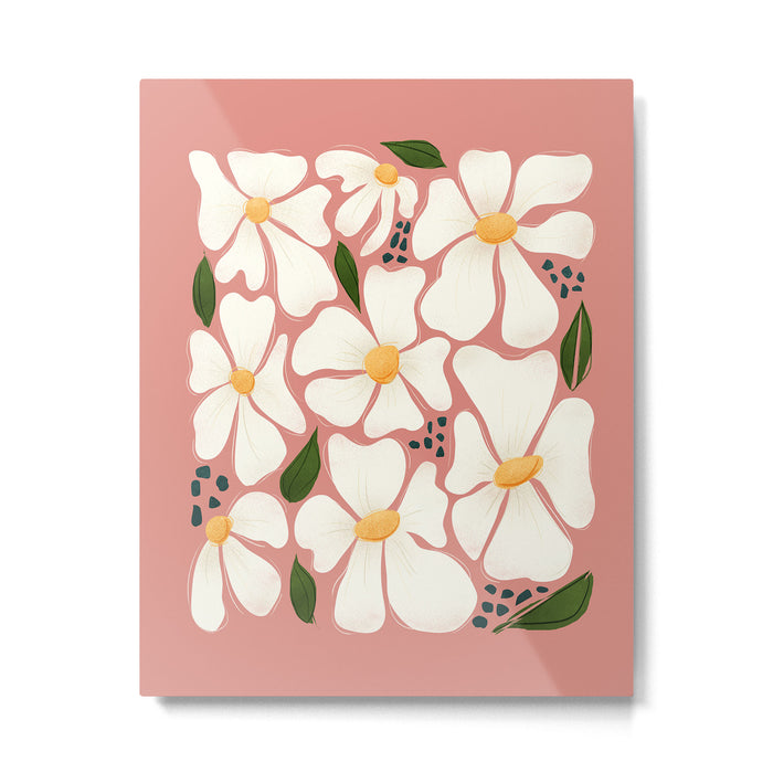 White Daisies On Pink Metal Print Gallery Image 1