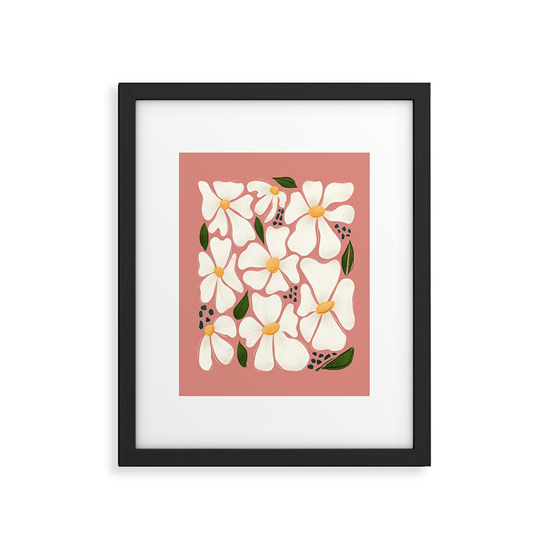 White Daisies On Pink Framed Art Print Gallery Image 6