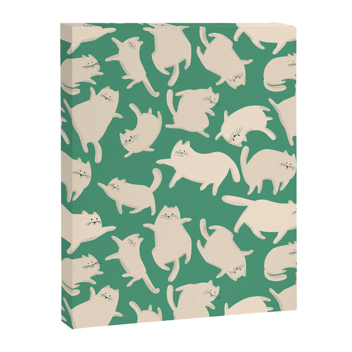 White Silly Cats Pattern Canvas Print Gallery Image 1