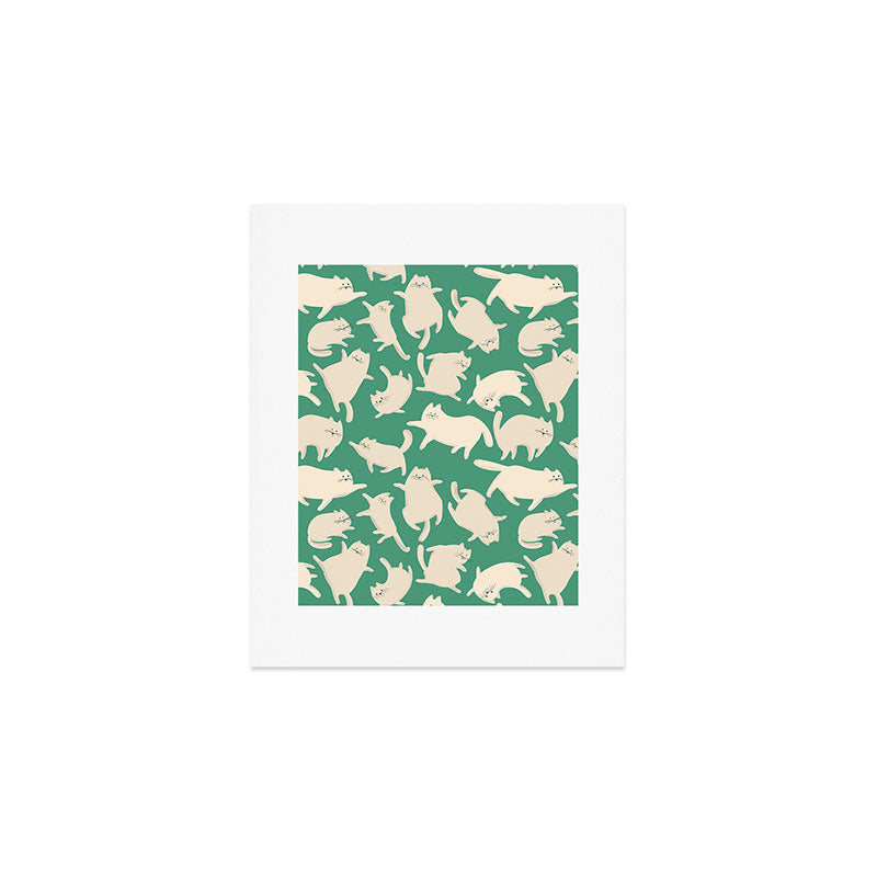 White Silly Cats Pattern Art Print Gallery Image 1