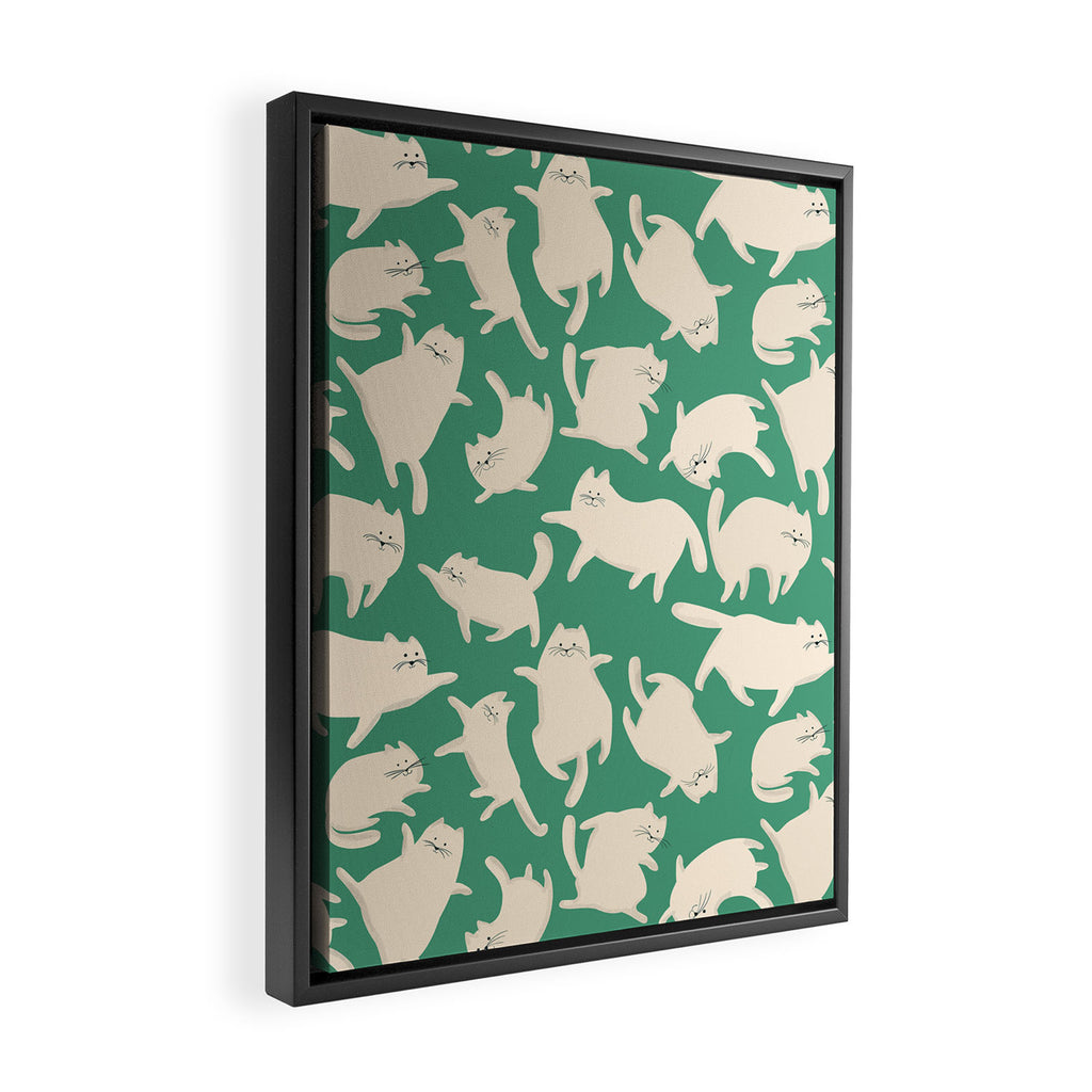 White Silly Cats Pattern Framed Canvas Print Gallery Image 2