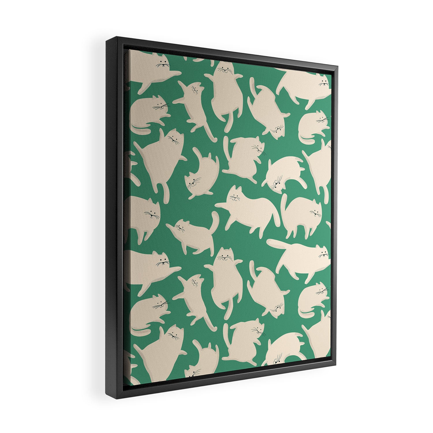 White Silly Cats Pattern Framed Canvas Print Gallery Image 2