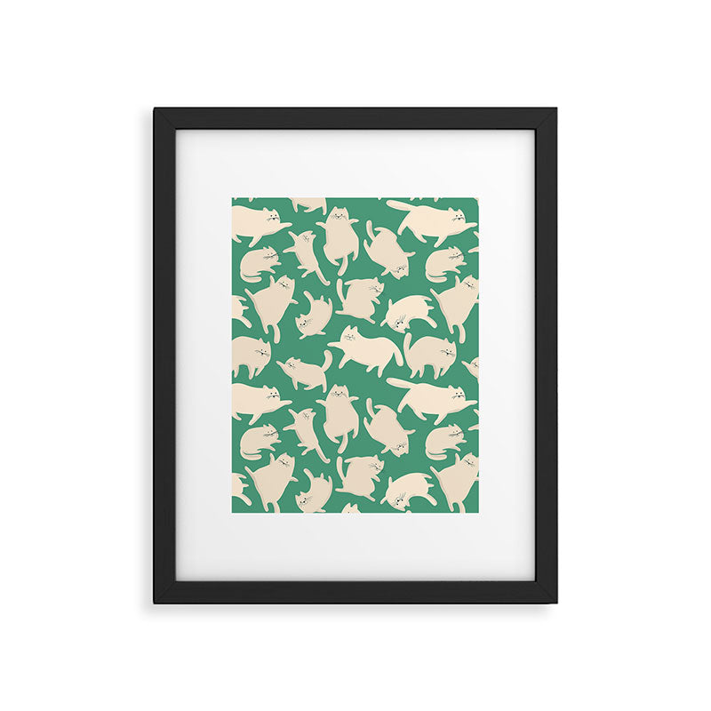 White Silly Cats Pattern Framed Art Print Gallery Image 6