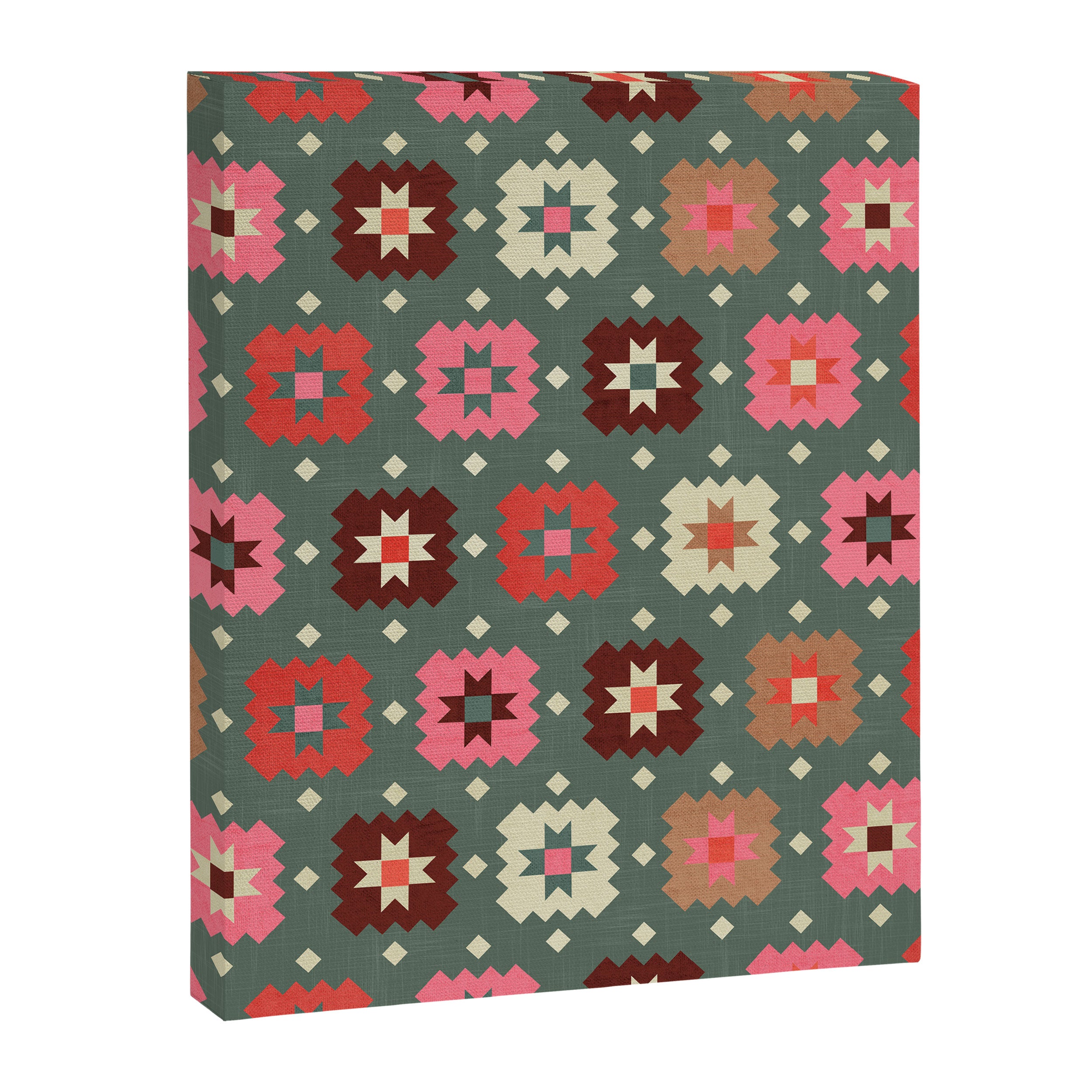 Winter Quilt Stars: Festive Mosaic in Jewel Tones Canvas Print Gallery Image 8