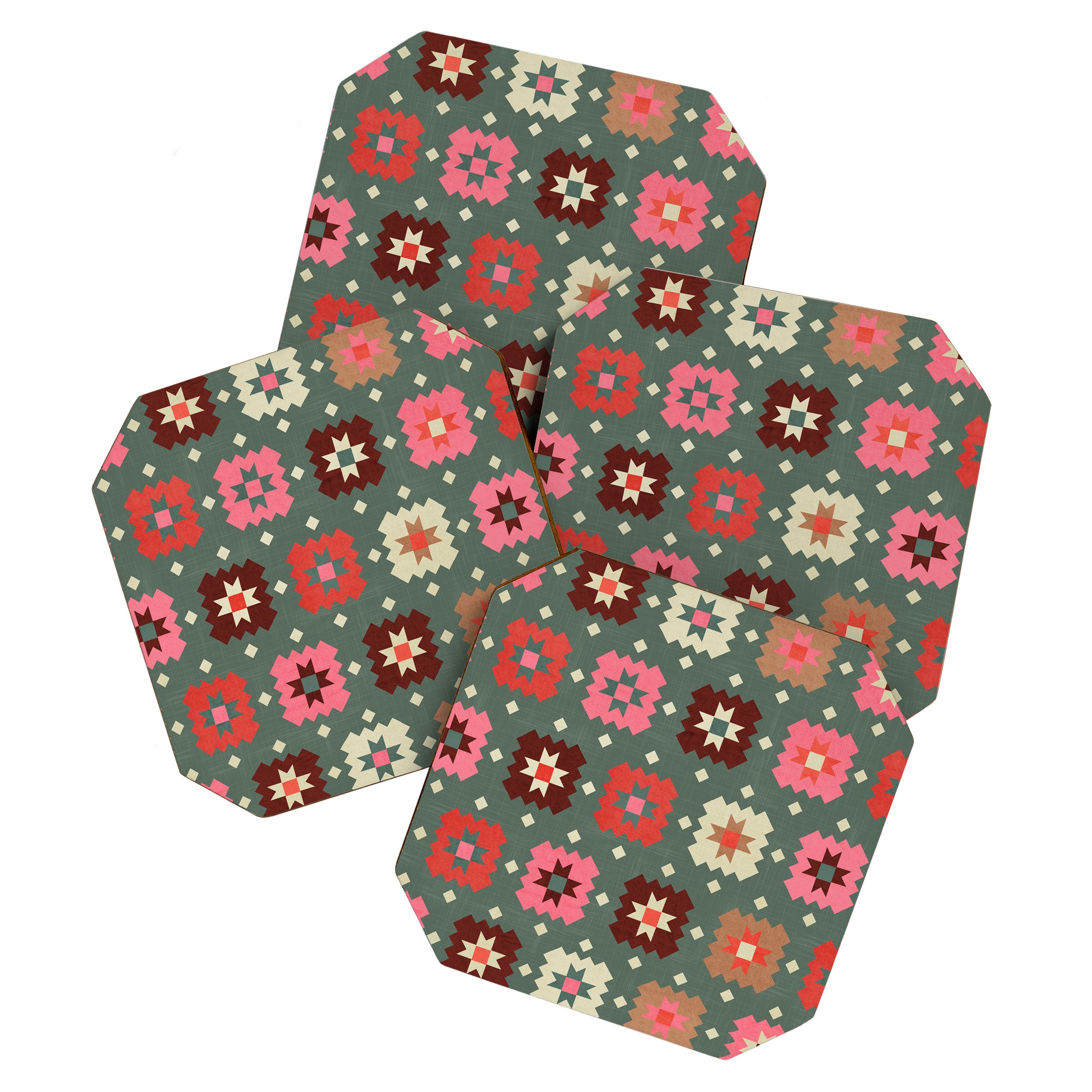 Winter Quilt Stars: Festive Mosaic in Jewel Tones Coaster Gallery Image 1