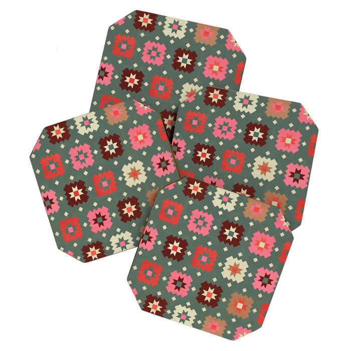 Winter Quilt Stars: Festive Mosaic in Jewel Tones Coaster Gallery Image 1