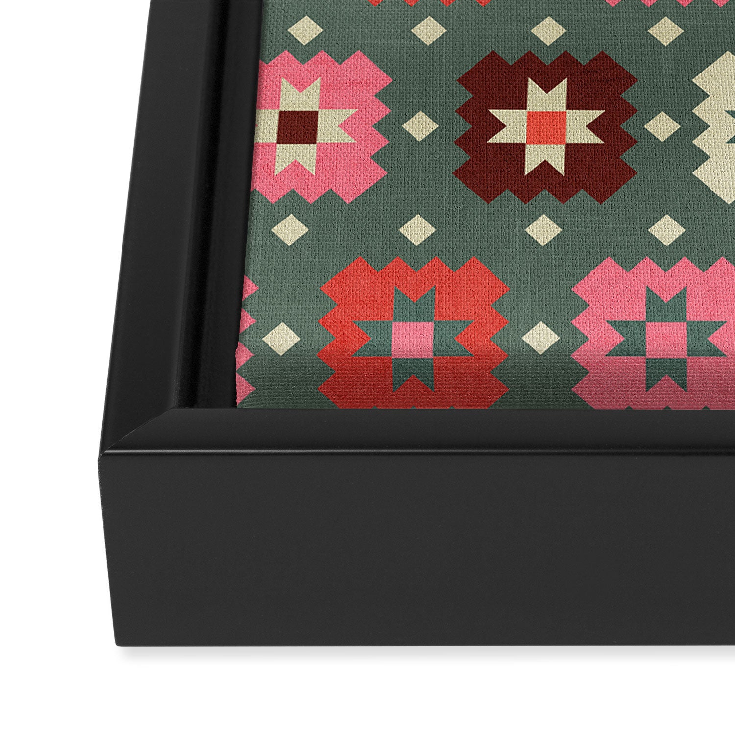 Winter Quilt Stars: Festive Mosaic in Jewel Tones Framed Canvas Print Gallery Image 3