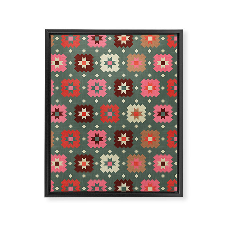 Winter Quilt Stars: Festive Mosaic in Jewel Tones Framed Canvas Print Gallery Image 8