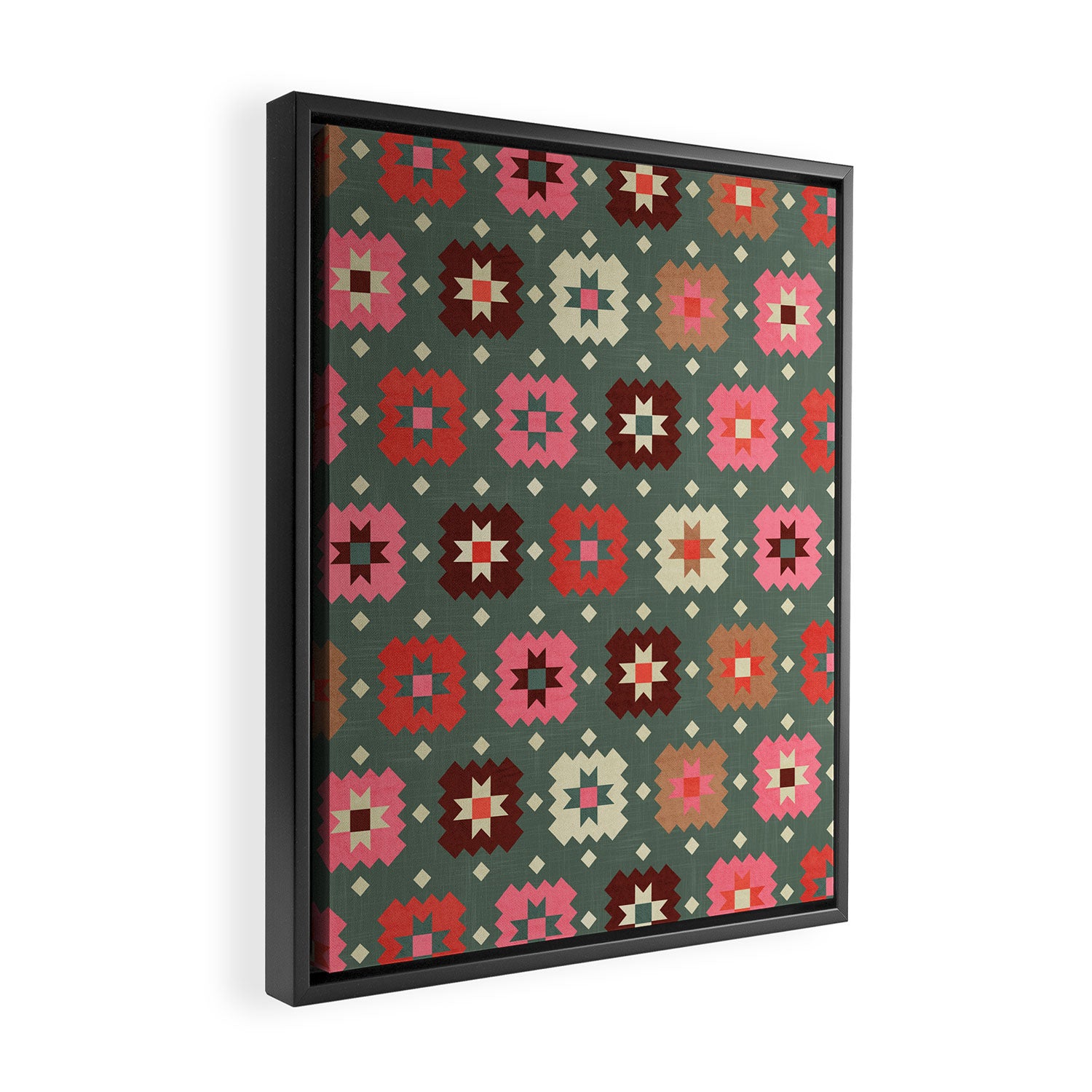 Winter Quilt Stars: Festive Mosaic in Jewel Tones Framed Canvas Print Gallery Image 2