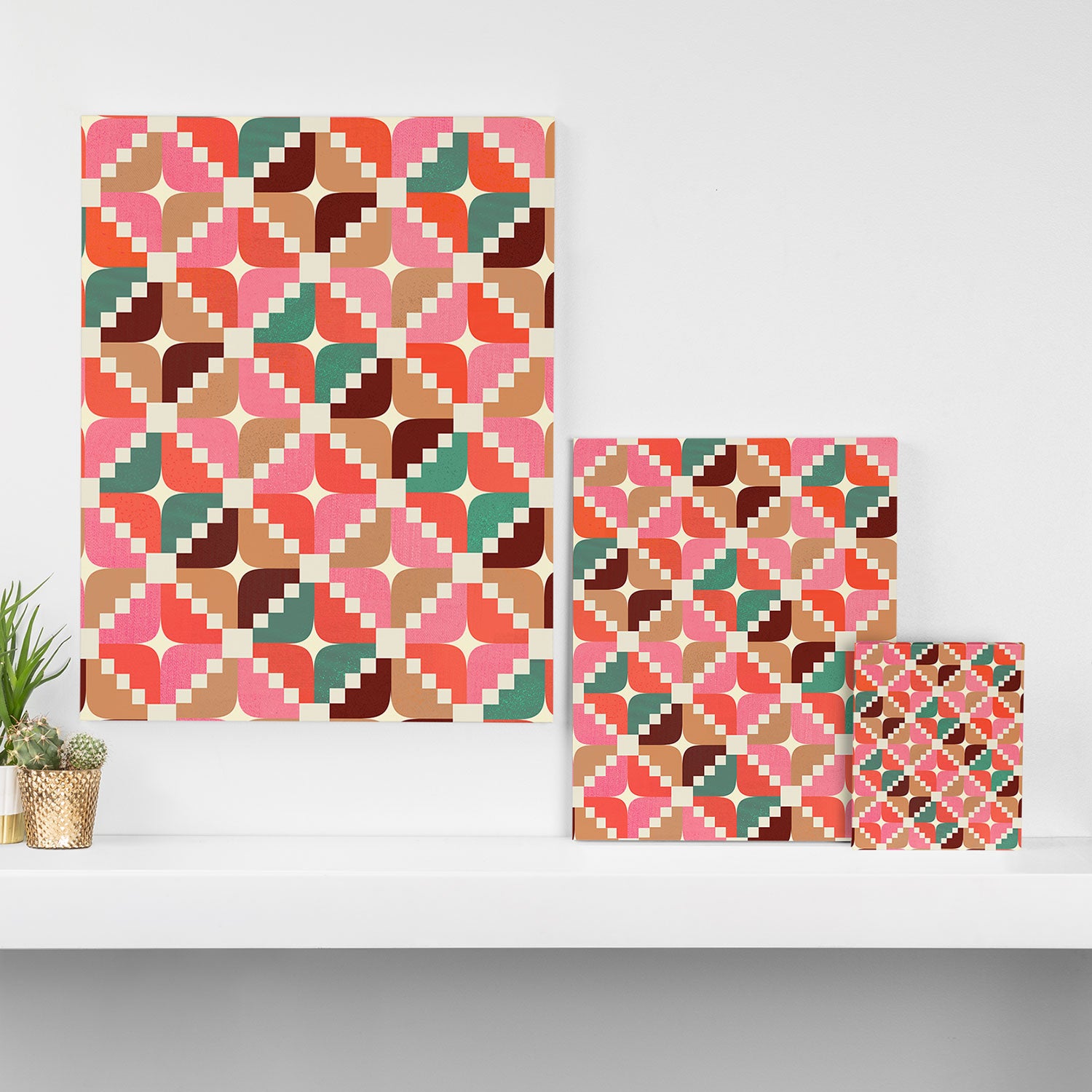 Winter Retro Quilt Pattern Canvas Print Gallery Image 3