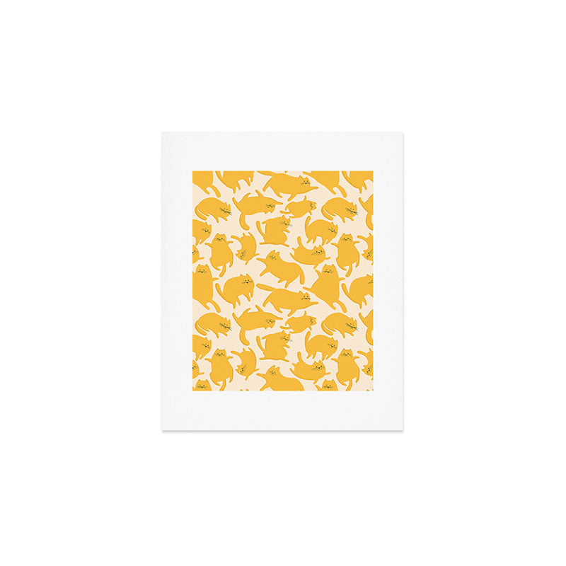 Yellow Silly Cats Pattern Art Print Gallery Image 1