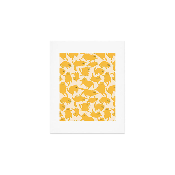 Yellow Silly Cats Pattern Art Print Gallery Image 1