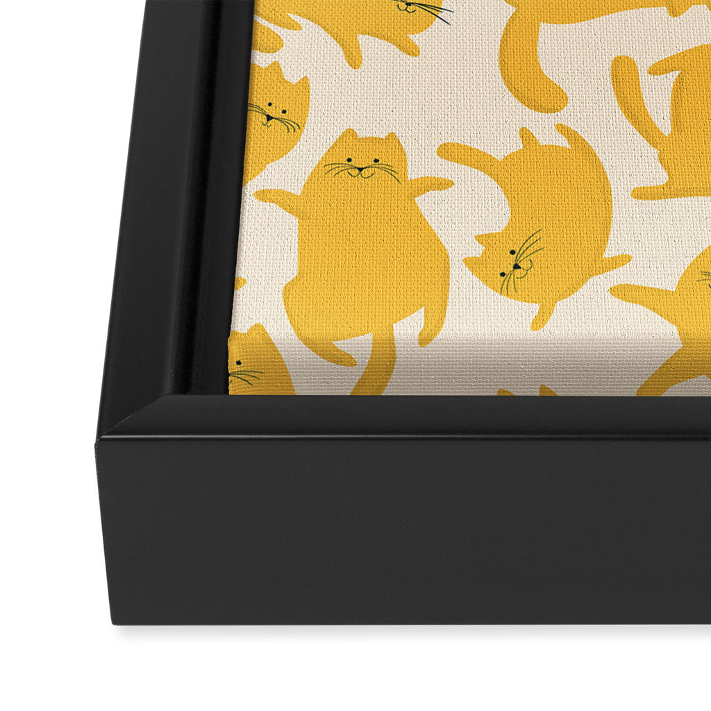 Yellow Silly Cats Pattern Framed Canvas Print Gallery Image 3