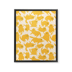 Yellow Silly Cats Pattern Framed Canvas Print Gallery Image 8