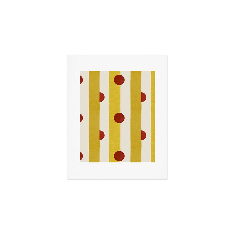 Yellow Stripes and Red Dots Pattern with Texture Art Print Gallery Image 1