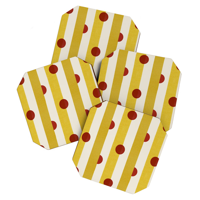 Yellow Stripes and Red Dots Pattern with Texture Coaster Gallery Image 1