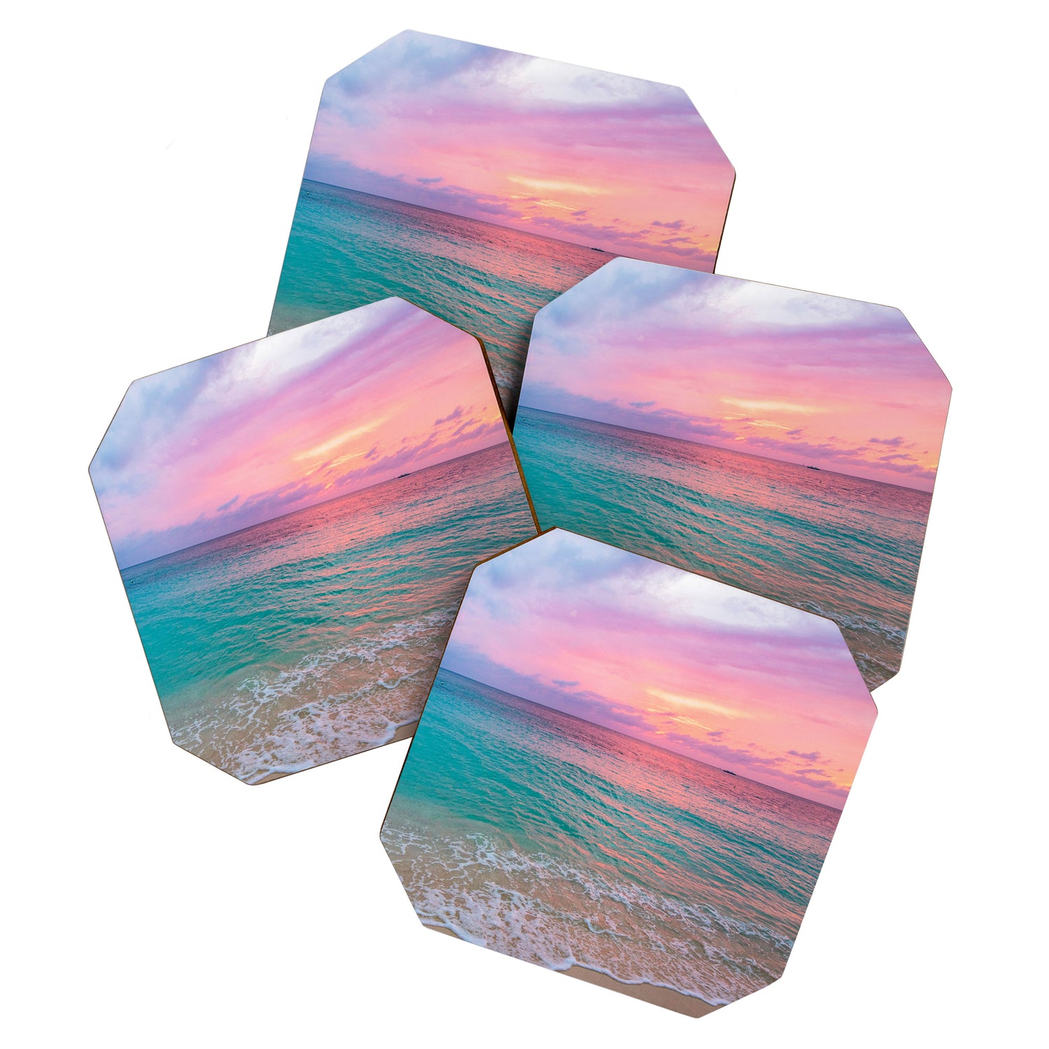Aerial Photography Beautiful: Turquoise Sunset Relaxing, Peaceful, Coastal Seashore Coaster Gallery Image 1