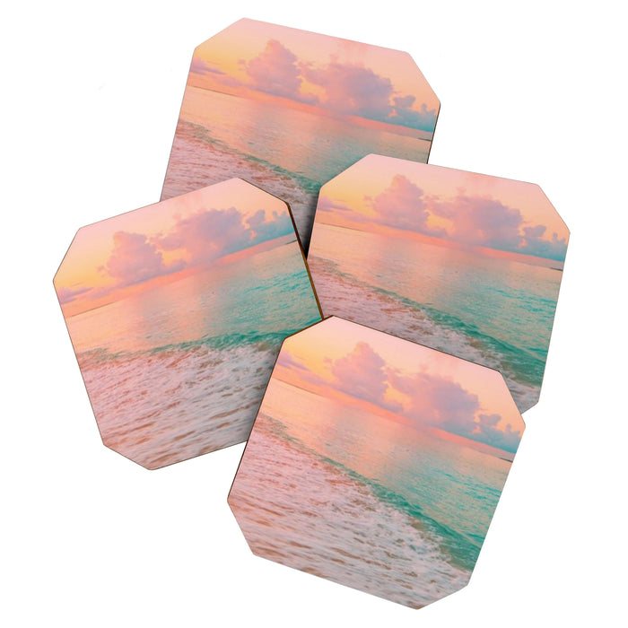 Beautiful: Aqua, Turquoise, Pink, Sunset Relaxing, Peaceful, Coastal Seashore Coaster Gallery Image 1