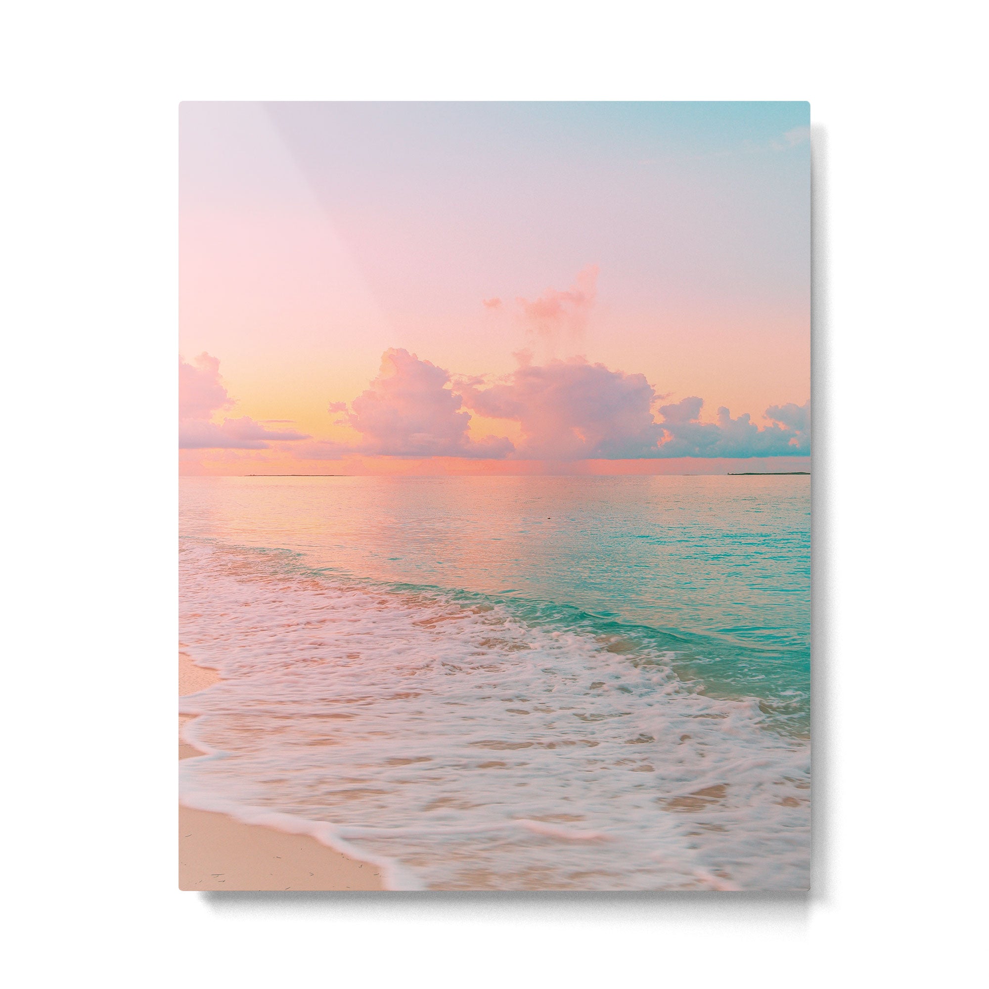 Beautiful: Aqua, Turquoise, Pink, Sunset Relaxing, Peaceful, Coastal Seashore Metal Print Gallery Image 6