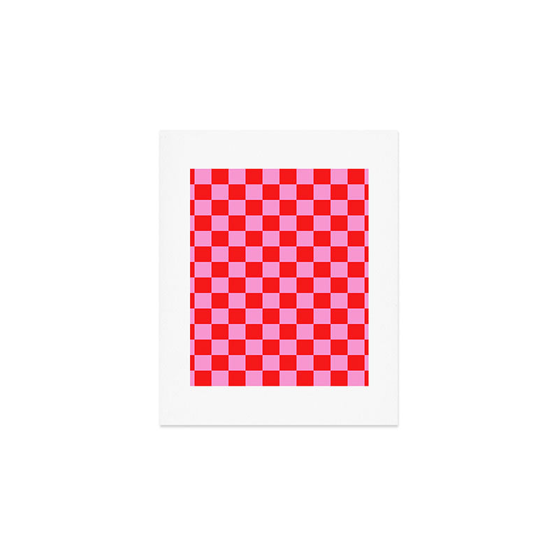 Pink Checkered And Red Bright Modern Shape Geometric Pattern Art Print Gallery Image 1