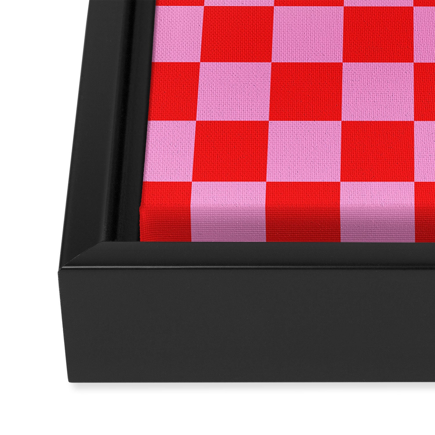 Pink Checkered And Red Bright Modern Shape Geometric Pattern Framed Canvas Print Gallery Image 3