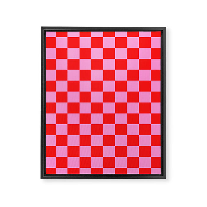 Pink Checkered And Red Bright Modern Shape Geometric Pattern Framed Canvas Print Gallery Image 1