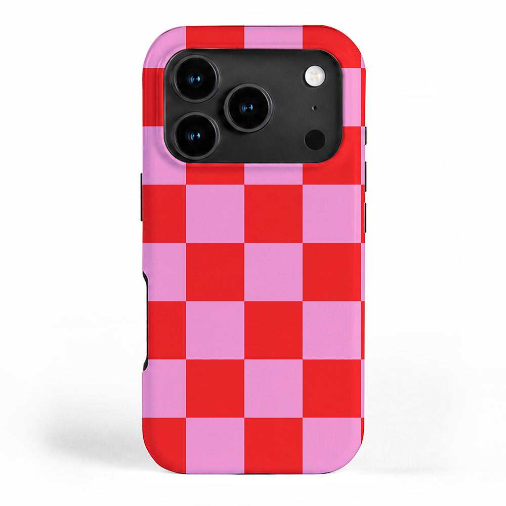 Pink Checkered And Red Bright Modern Shape Geometric Pattern iPhone Case Gallery Image 1