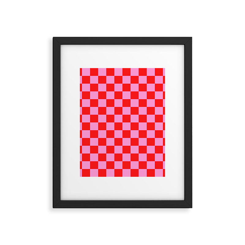 Pink Checkered And Red Bright Modern Shape Geometric Pattern Framed Art Print Gallery Image 6