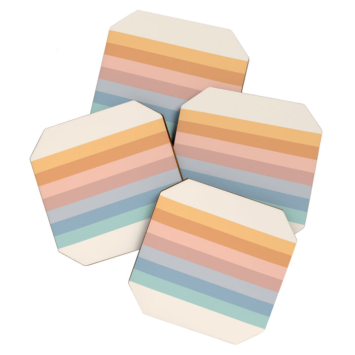 Pastel Retro Rainbow Stripes  Coaster Gallery Image 1
