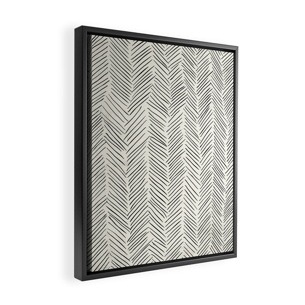 Herringbone Black on Cream Framed Canvas Print Gallery Image 2