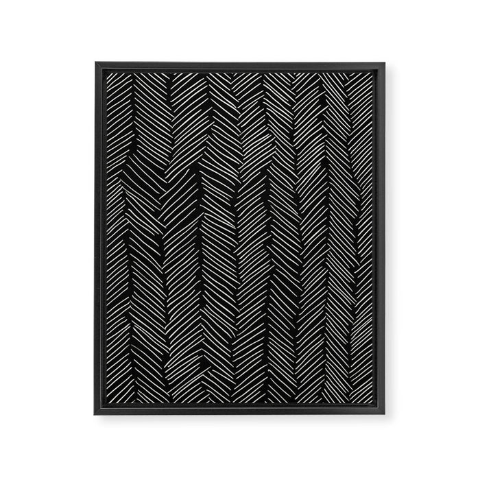 Herringbone Cream on Black Framed Canvas Print Gallery Image 1