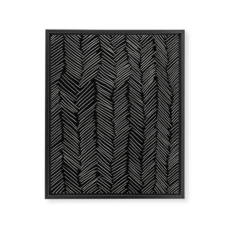 Herringbone Cream on Black Framed Canvas Print Gallery Image 8