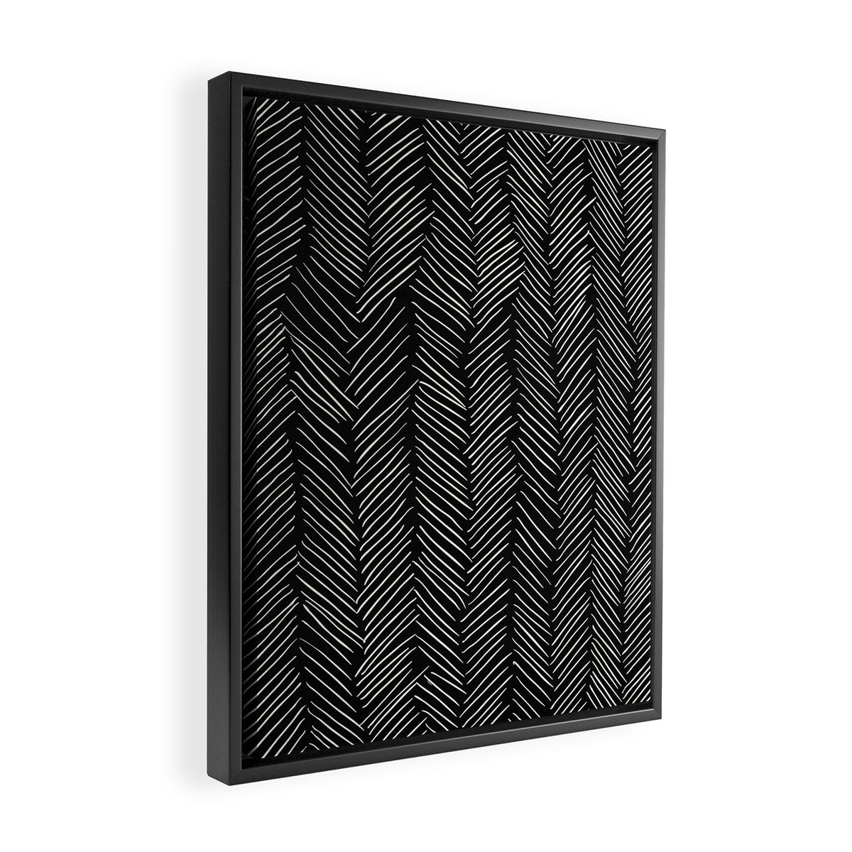 Herringbone Cream on Black Framed Canvas Print Gallery Image 2