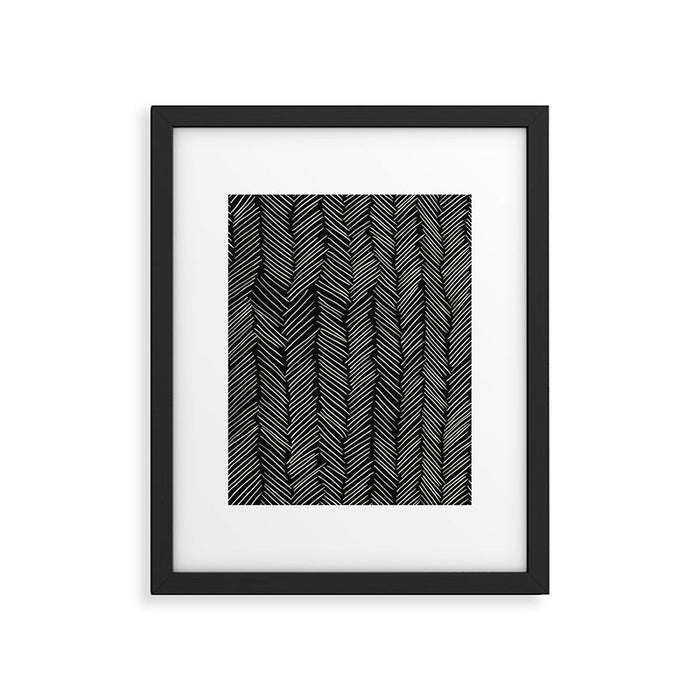 Herringbone Cream on Black Framed Art Print Gallery Image 1