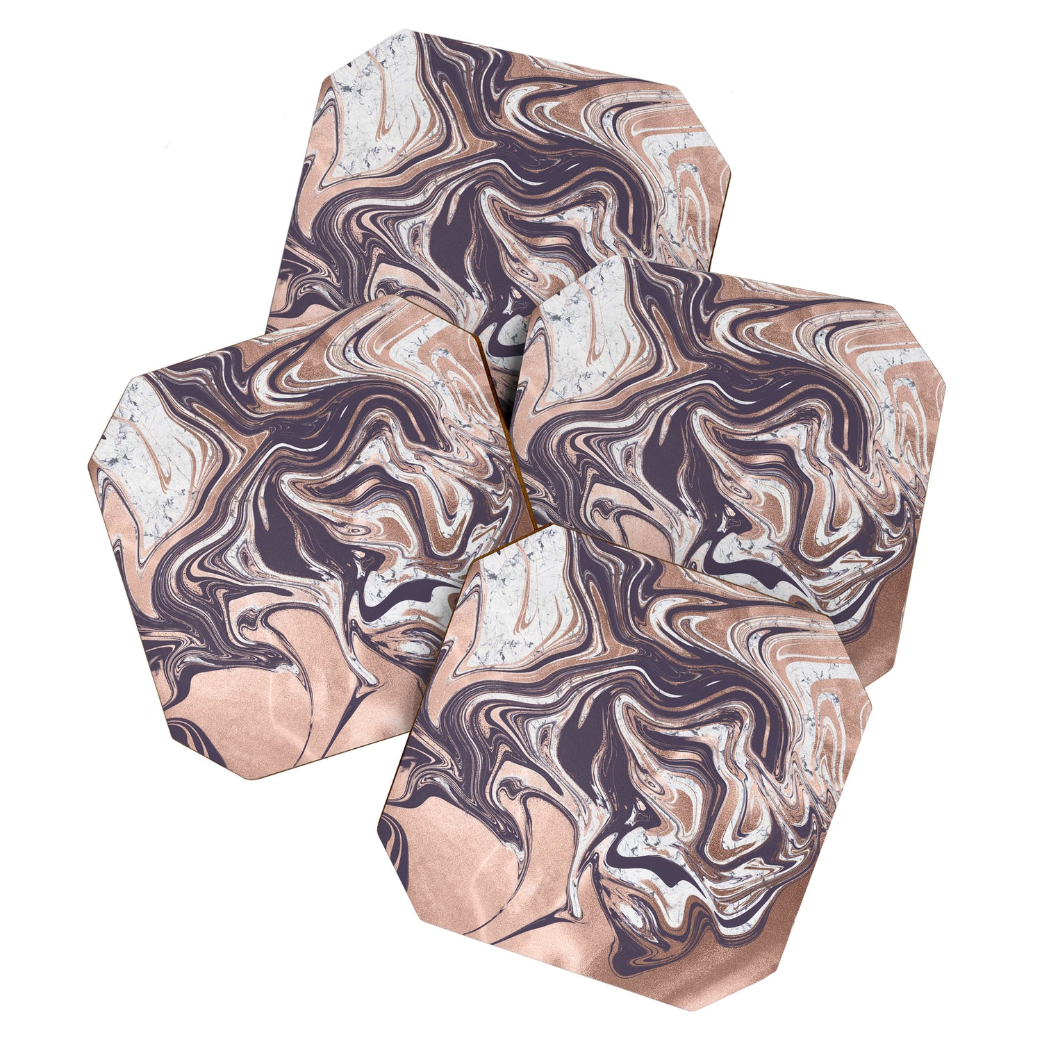 Liquid Rose Gold Violet and Marble Coaster Gallery Image 1