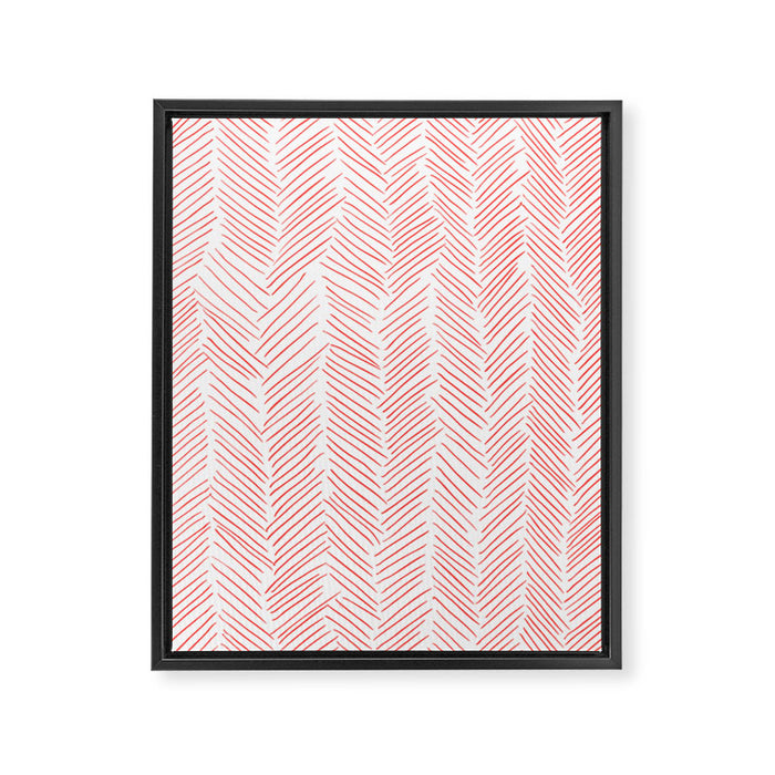 Living Coral Herringbone Framed Canvas Print Gallery Image 1