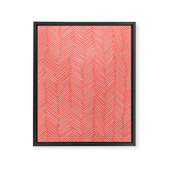 Living Coral Herringbone Happiness Framed Canvas Print Gallery Image 1