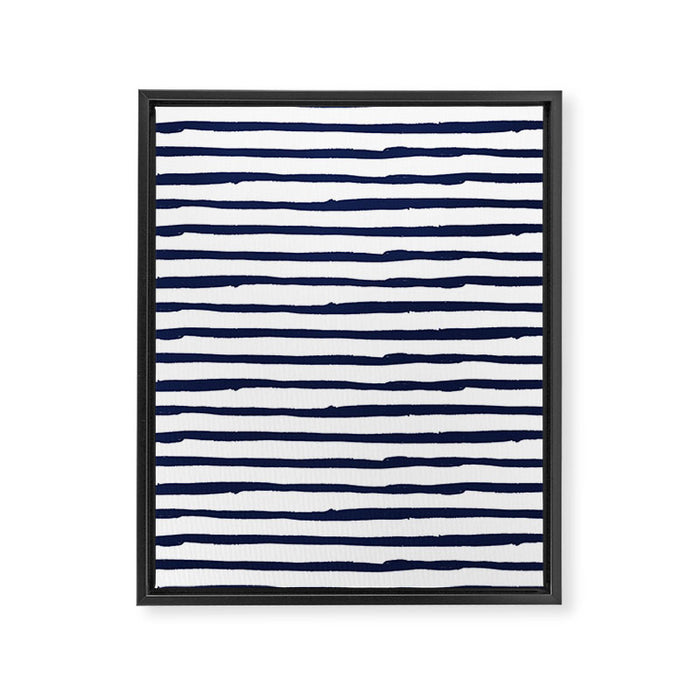 Navy Blue Stripes on White Framed Canvas Print Gallery Image 1