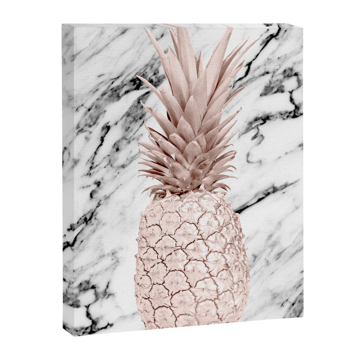 Rose Gold Pineapple on Black and White Marble Canvas Print Gallery Image 6