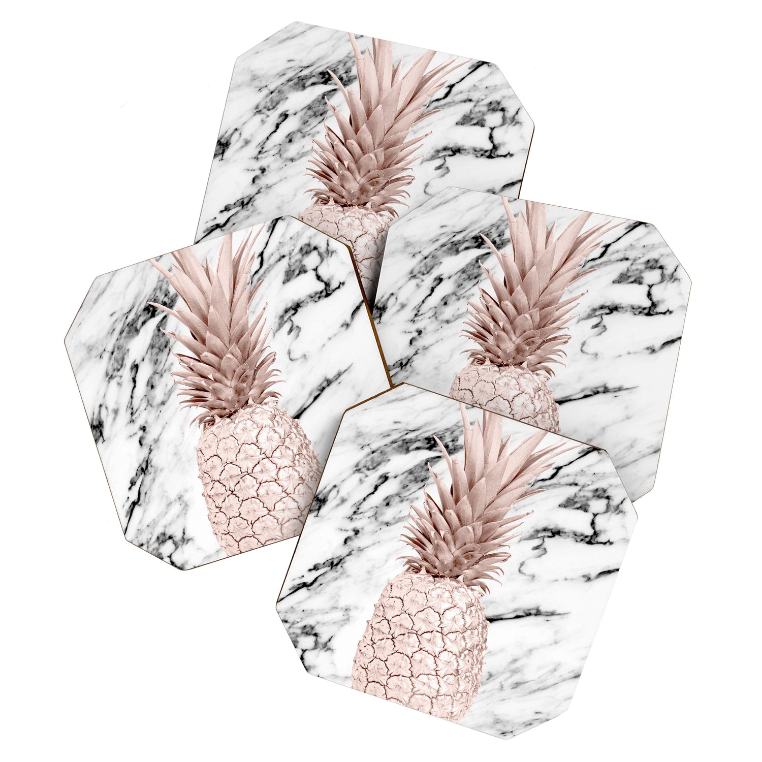 Rose Gold Pineapple on Black and White Marble Coaster Gallery Image 1