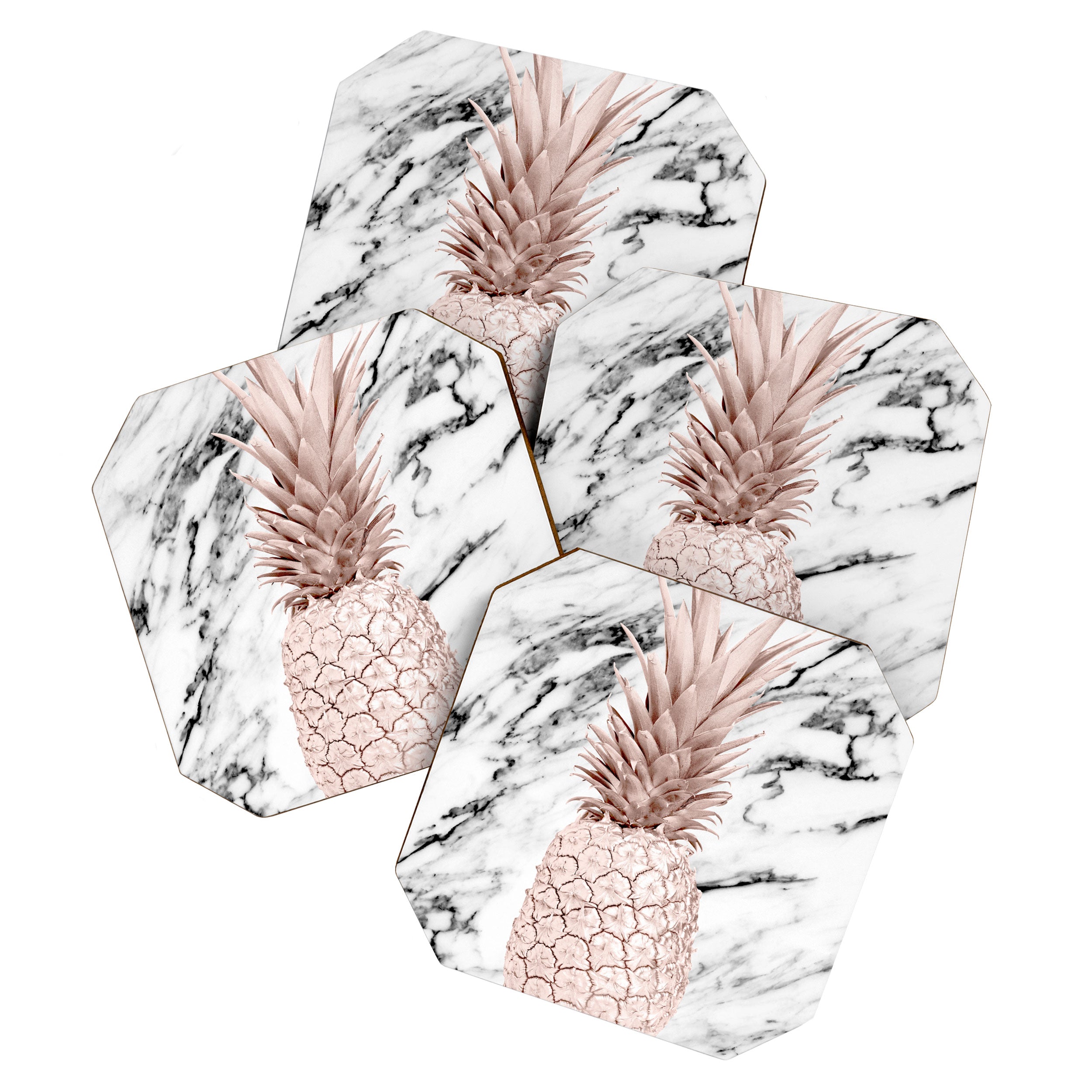 Rose Gold Pineapple on Black and White Marble Coaster Gallery Image 1