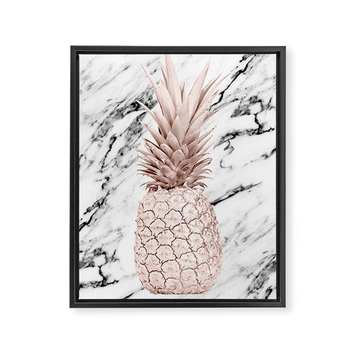 Rose Gold Pineapple on Black and White Marble Framed Canvas Print Gallery Image 1