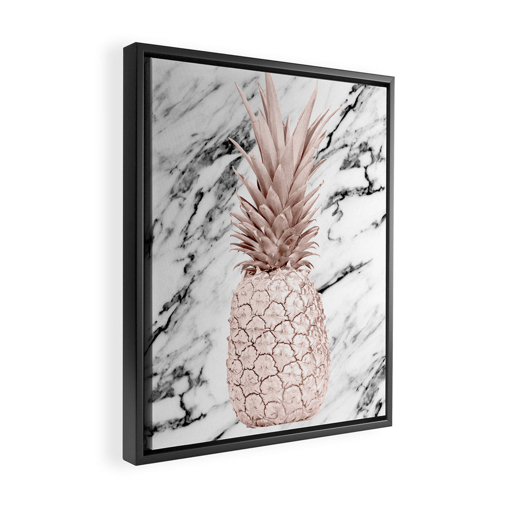 Rose Gold Pineapple on Black and White Marble Framed Canvas Print Gallery Image 2