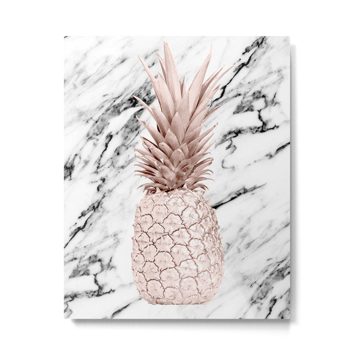 Rose Gold Pineapple on Black and White Marble Metal Print Gallery Image 1