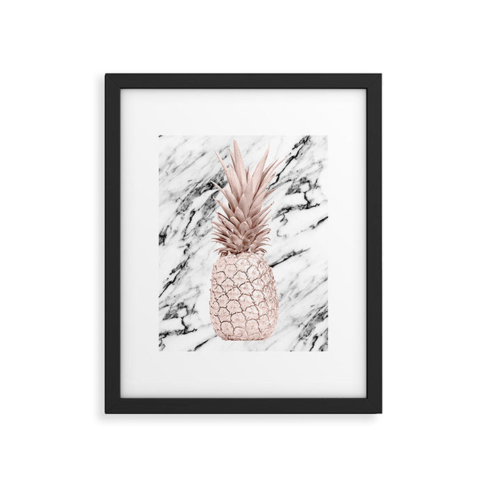 Rose Gold Pineapple on Black and White Marble Framed Art Print Gallery Image 1
