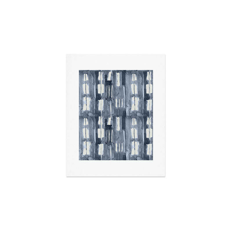 Simply Shibori Lines in Indigo Blue on Lunar Gray Art Print Gallery Image 1