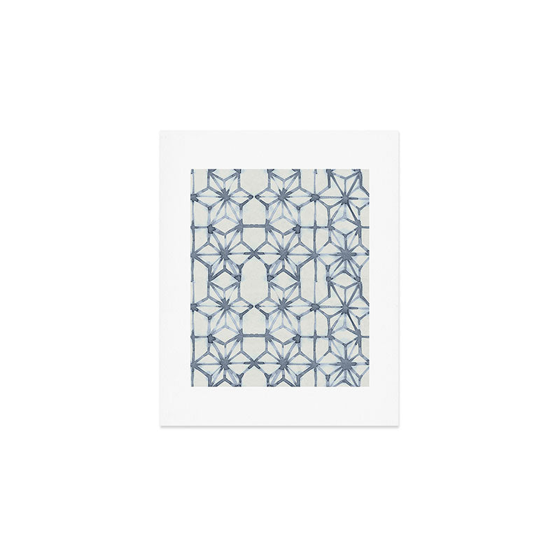Simply Shibori Stars in Indigo Blue on Lunar Gray Art Print Gallery Image 1