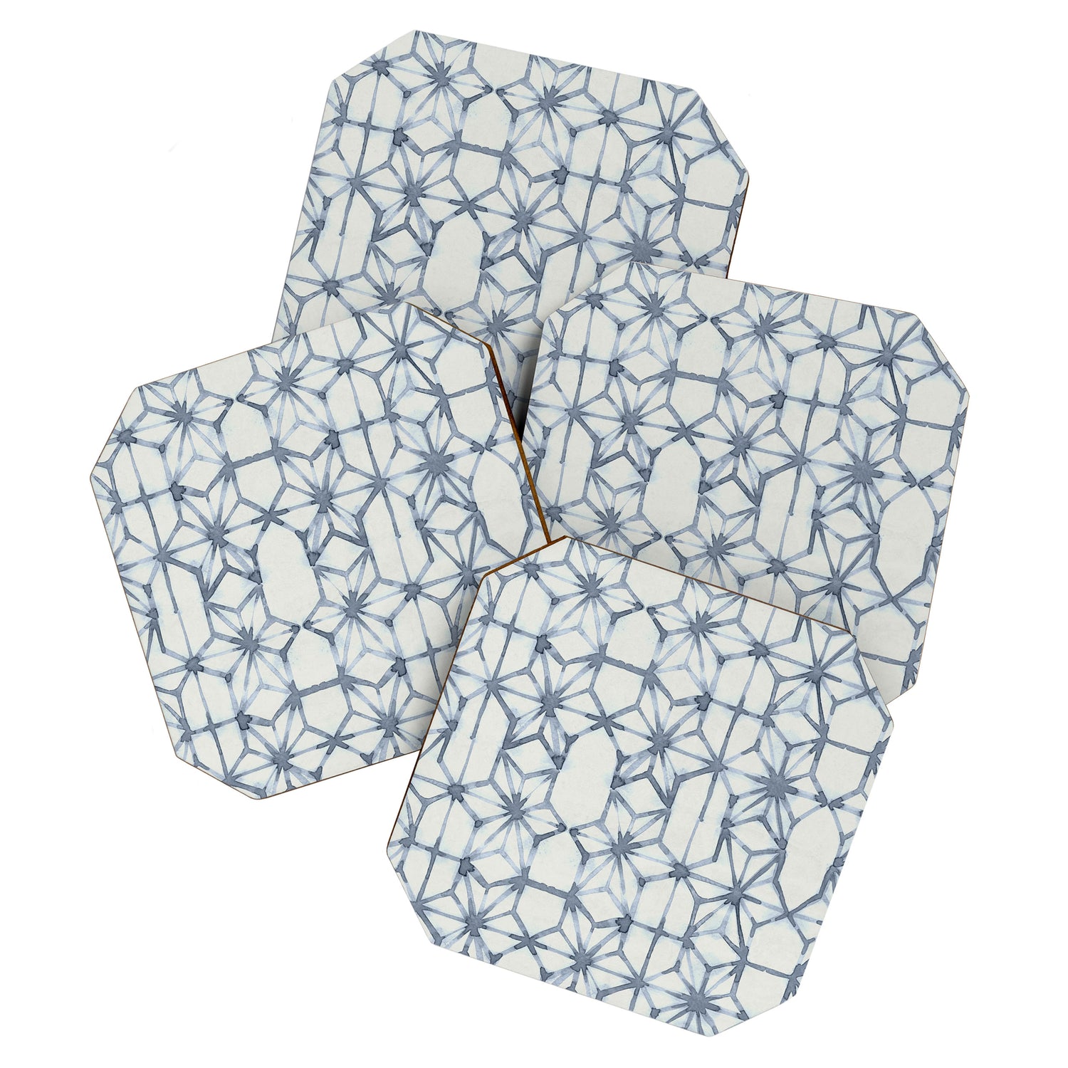 Simply Shibori Stars in Indigo Blue on Lunar Gray Coaster Gallery Image 1
