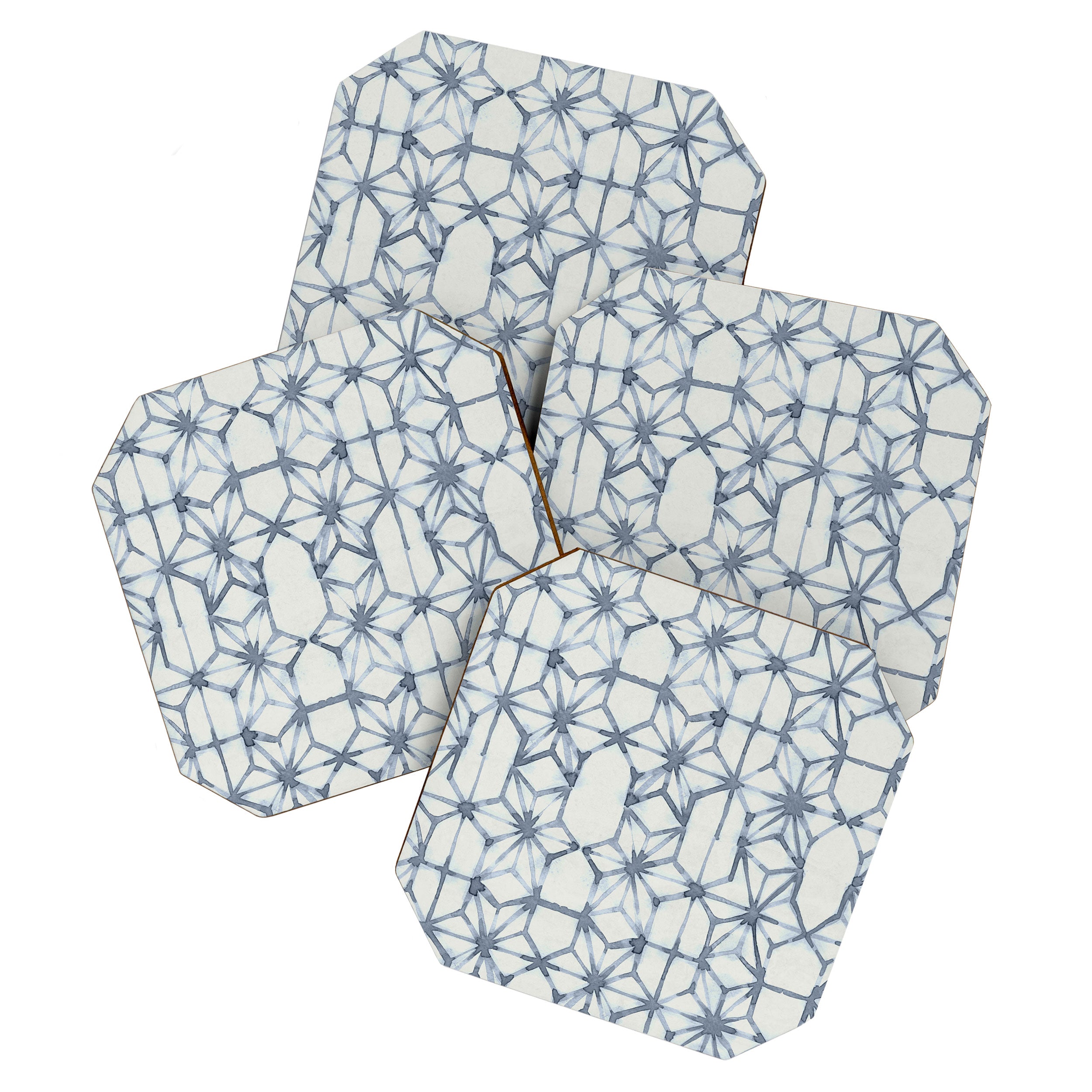Simply Shibori Stars in Indigo Blue on Lunar Gray Coaster Gallery Image 1